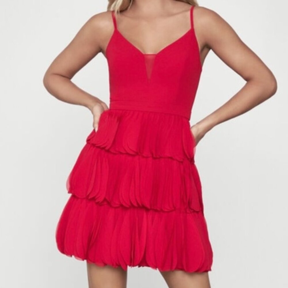 BCBG MAXAZRIA Rio Red Chiffon Ruffle Eve Short Dress